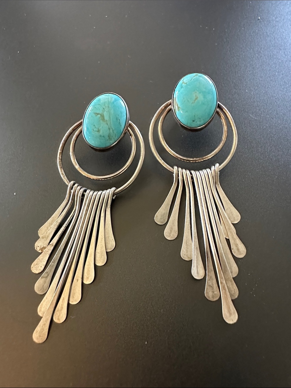 Turquoise Stone Fringe Drop Earrings - Women Jewelry
